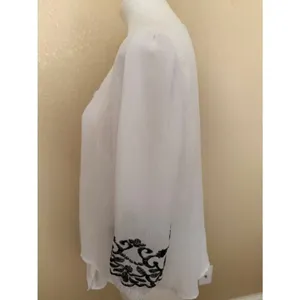 Olivia & Martin White V-Neck Tie-Front Blouse with Black Embroidered Sleeves thumbnail 3