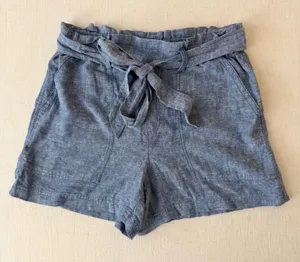 Gap Paperbag Waist Shorts Womens Small Blue Linen Blend High Rise Tie Belt thumbnail 1