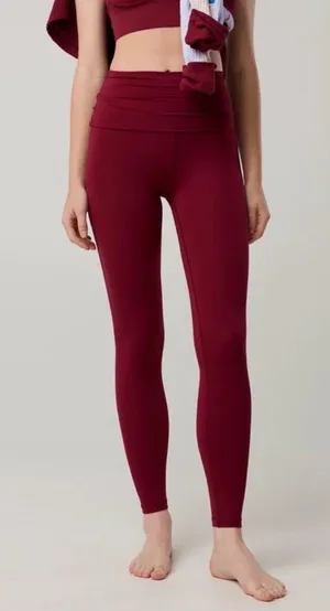 New Aerie Offline Real Me Xtra Fold Over Leggings Size XS Deep Cherry Stretchy thumbnail 1