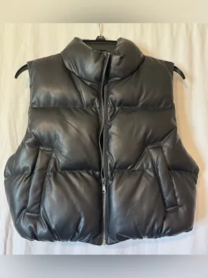 Double Zero Black Faux Leather Puffer Vest – Size S thumbnail 2