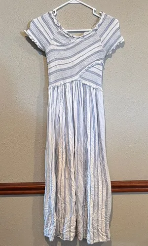 Blue and White Pleated Wrap Maxi Dress thumbnail 1