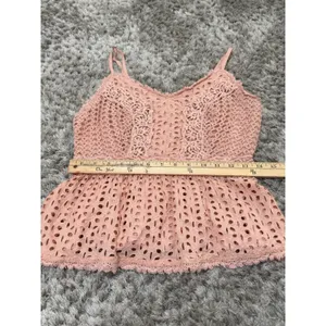 Japna Women’s Pink Floral Crochet Crop Top Boho Sleeveless Sweetheart Neck L thumbnail 11