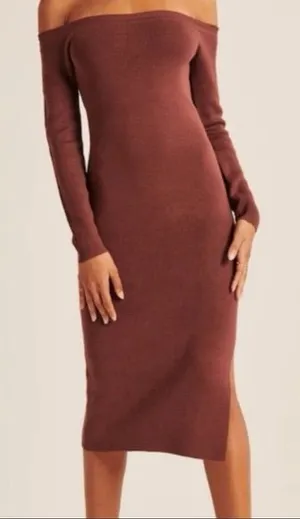 Abercrombie & Fitch NWT Off The Shoulder Midi Sweater Dress Womens Medium Copper thumbnail 1