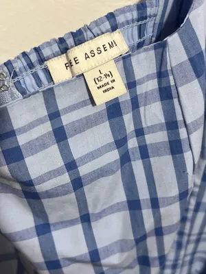 NWT Free Assembly Blue Plaid Square-Neck Midi Dress with Self-Tie Waist Size L thumbnail 7