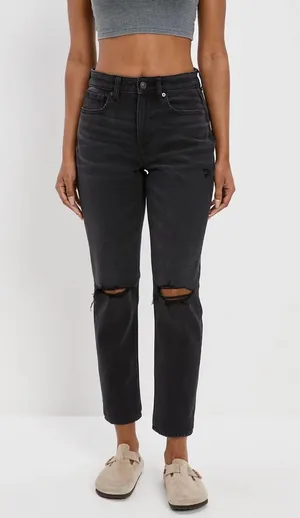 American Eagle Stretch Ripped Mom Jean Black thumbnail 1