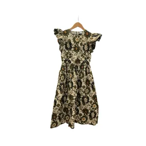 o.p.t Womens Retro Floral‎ Flutter Sleeve Cotton Midi Dress Olive Green Size M thumbnail 7