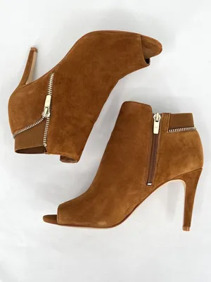 Marc Fisher Serenity Cognac Suede Peep Toe Stiletto Heel Ankle Booties Size 7M thumbnail 4