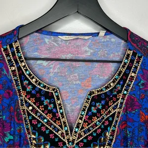 Soft Surroundings Blue Tamuri Embroidered Beaded Boho Tunic Top‎ Size M thumbnail 5
