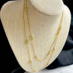Gold Plated Floral clover necklace Stainless Steel women Jewelry 42” thumbnail 9