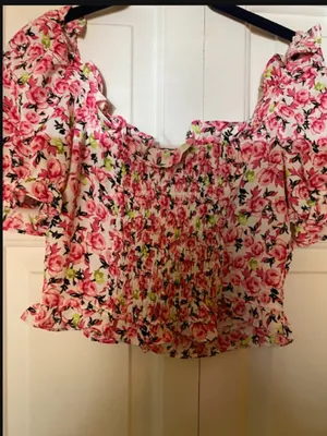 Zara Floral Ruffle Crop Top Pink Bow Front XS Cottagecore Romance Festival thumbnail 6