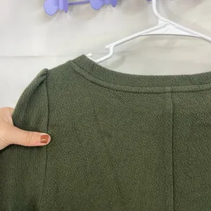 LOFT women's olive‎ green puff sleeve thick kit relaxed Crewcut blouse casual S thumbnail 7