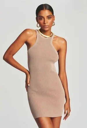 Retrofête Jill Rib Knit Mini Dress Ser O Ya Size Medium Brown Taupe NWT thumbnail 1