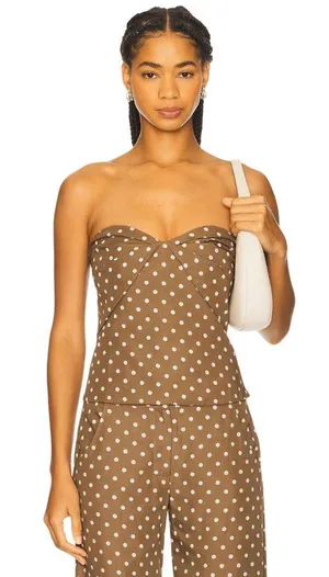 Amanda Uprichard x REVOLVE Soho Top in Chocolate Brown Polka Dot X-Small Womens thumbnail 1