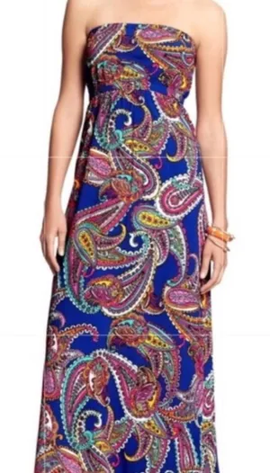 Banana Republic Factory Blue & Pink Multi Paisley Print Strapless Maxi Dress‎ 4 thumbnail 1