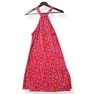 Petal + Pup Halter Dress Pink Floral Pleated Boho Resort Vacation Party Womens L thumbnail 2