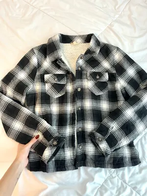 Plaid Flannel Sherpa Lined Shacket Multiple Size L thumbnail 2