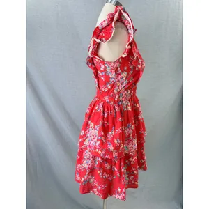 Betsey Johnson Mini Dress Red Floral Tiered Ruffle Lace Trim XS thumbnail 7