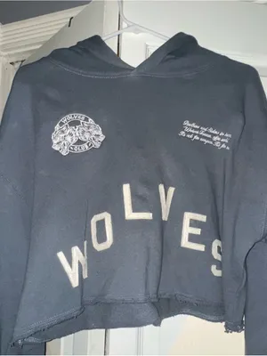 Darc Sport Navy Cropped 'WOLVES' Crewneck Hoodie thumbnail 1