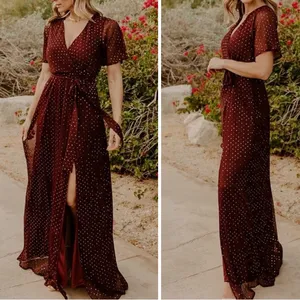 Baltic Born Grace Sparkle Sequin Maxi Dress Mulberry Faux Wrap Slit Size Medium thumbnail 14