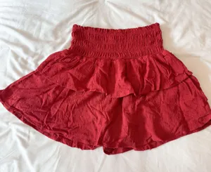 Altar’d State Burgundy Pleated Dot Ruffle Mini Skirt Size Small thumbnail 2