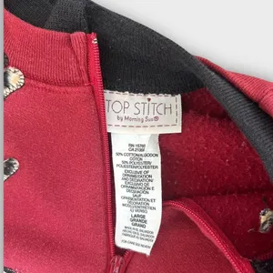 Vintage 90s Cat 3/4 zip Sweatshirt Women's Large L Red Grandmacore Top Stitch thumbnail 8