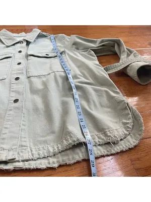 Zara denim belted cotton jean jacket sage green Sz XL thumbnail 11