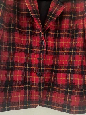 Vintage Jones New York Red Tartan Plaid Wool Blazer 8 Preppy Quiet Luxury thumbnail 3
