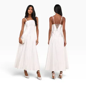 Lulus Modern Adoration White Satin Backless Lace-Up Maxi Dress size XL NWT thumbnail 2