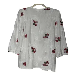 Sapphire‎ Size-PL Boho Floral Embroidered Lace Peasant Blouse White thumbnail 2