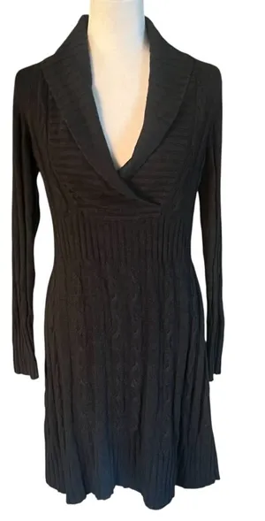𝅺Alfani Silk Angora Knit Long Sleeve Sweater Dress Shawl Collar Size L thumbnail 1