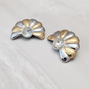 Vintage Clip On Earrings Extra Large Silver/Gold Tone Fan Shape - Loose Clips thumbnail 4