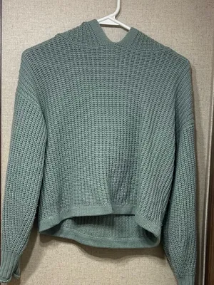 Full Circle Trends Light Sage Green Waffle-Knit Crewneck Sweater thumbnail 1