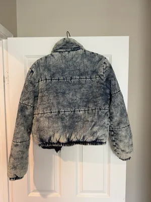 Vigoss Acid-Wash Denim Puffer Jacket Size S thumbnail 3