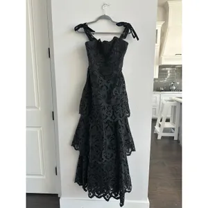 MESTIZA Cataleya Lace Floral Eyelet Tie Straps Black Midi Dress Sample thumbnail 7