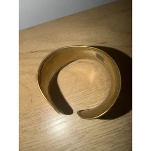 Vintage Hammered Brass Cuff Bracelet Asymmetrical Wide Boho Statement Floral thumbnail 3