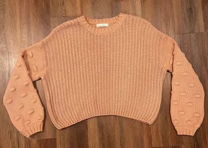 Moon & Madison Boho Cozy Knit Cropped Sweater Small Blush Pink thumbnail 2