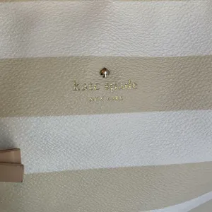 Kate Spade New York Striped Tote Bag Cream Beige Spade Charm Bow Shopper thumbnail 4