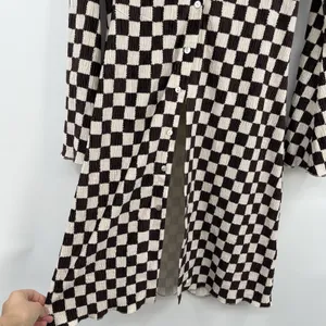 Eb Luxe Checkered Blouse Open Tunic Button Down M Long Sleeve Boho Western M Brown Size M thumbnail 5