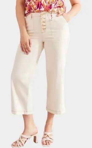 Tribal Jeans‎ Brooke High Rise Wide Leg Crop Pants Button Fly Size 2 Cream Ecru thumbnail 1