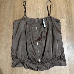 New‎ GAP Y2K Silk Satin Camisole Top Women Medium Brown Spaghetti Strap thumbnail 2