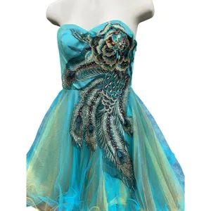 Whimsigoth Peacock Beaded Embroidered Corset Tulle Mini Dress Dave & Johnny Sz 0 thumbnail 7