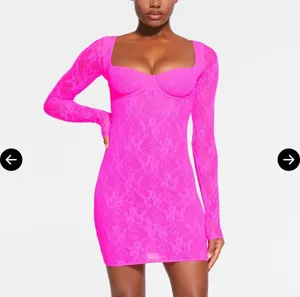 SKIMS Stretch Lace Underwire Long Sleeve Mini Dress in Neon Pink thumbnail 2