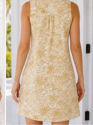Lilly Pulitzer Dev Dress in Palm Beach Paradise Sand Gold Tropical thumbnail 4
