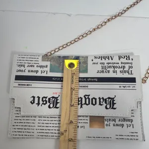 Befet Bay Newspaper Print‎ Envelope Clutch Crossbody Bag Gold Chain White Black thumbnail 8