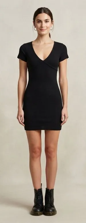 Garage Dress Women S Black Cayla Ribbed V-Neck‎ Bodycon Mini Dress thumbnail 1