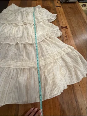 SHEIN Boho Tiered Maxi Skirt Large Tan Cream Striped Cottagecore Coastal Ruffle thumbnail 12