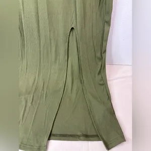 SHEIN Curve 2X Ribbed Long Sleeved Hoodie Maxi Dress in Olive thumbnail 3
