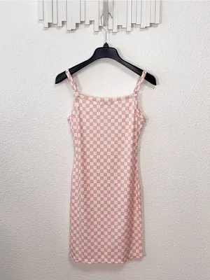 Miss Sparkling Pink Checkerboard Square Neck Bodycon Mini Dress thumbnail 2