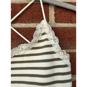 American Eagle Lace Trim Striped Cami Tank Top XS Olive Ivory Y2K Cottagecore thumbnail 4