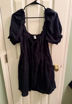 aerie Black Puff-Sleeve Mini Dress thumbnail 1